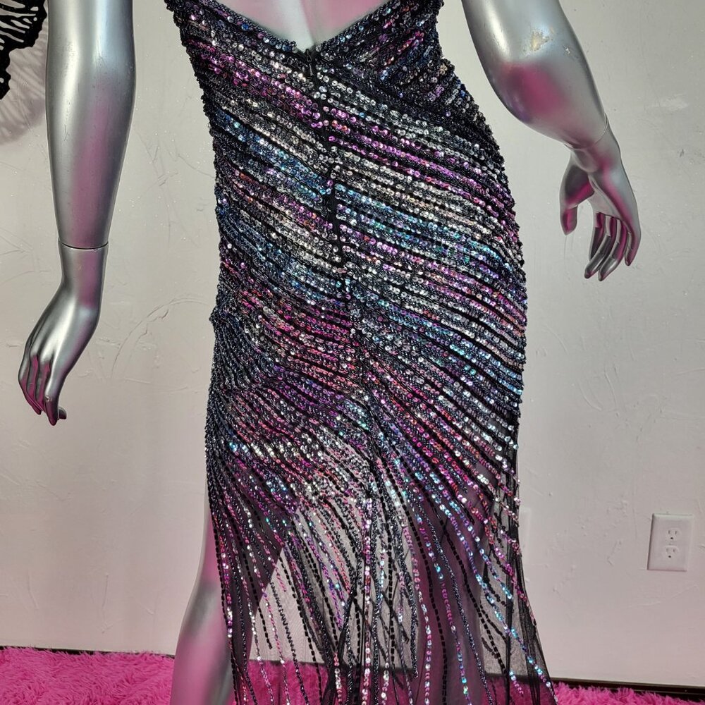 NWT~$990~JOVANI~SZ 2~BLACK PINK BEADED SEQUIN SLIT PROM EVENING GOWN DRESS - Picture 10 of 16